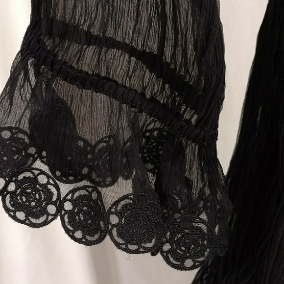 Sexy Feminine Black Silk Lace n Sheer Blouse Could be off shoulder High Quality - Picture 6 of 11